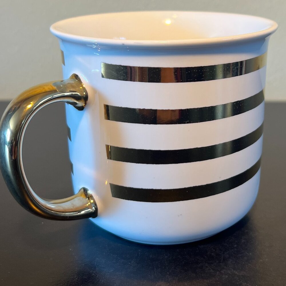 Burton + BURTON  Horizontal Metallic Gold Striped Ceramic Coffee Tea Mug Cup - Picture 7 of 12